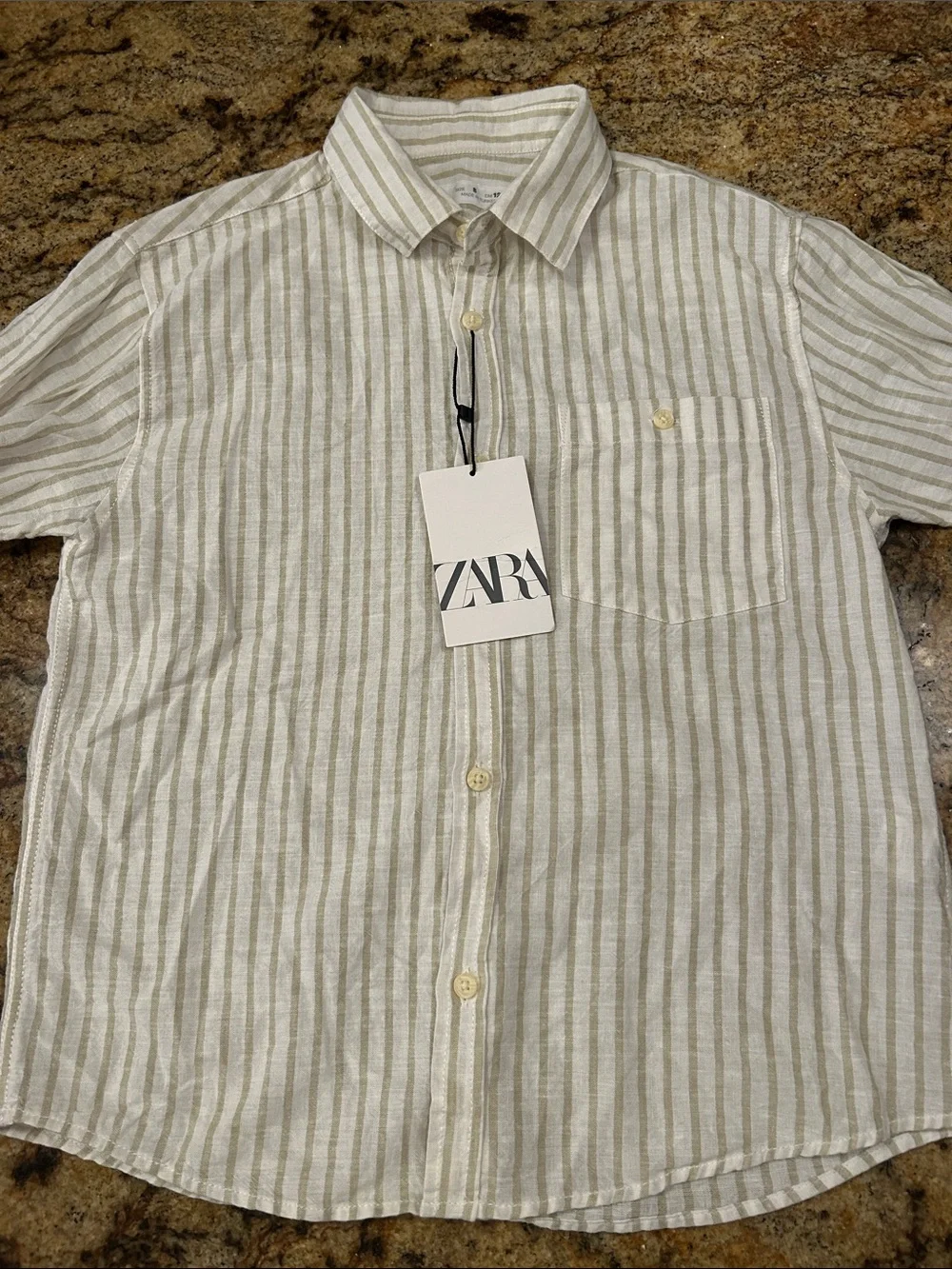 Zara Beige and White Striped Button-Down Shirt